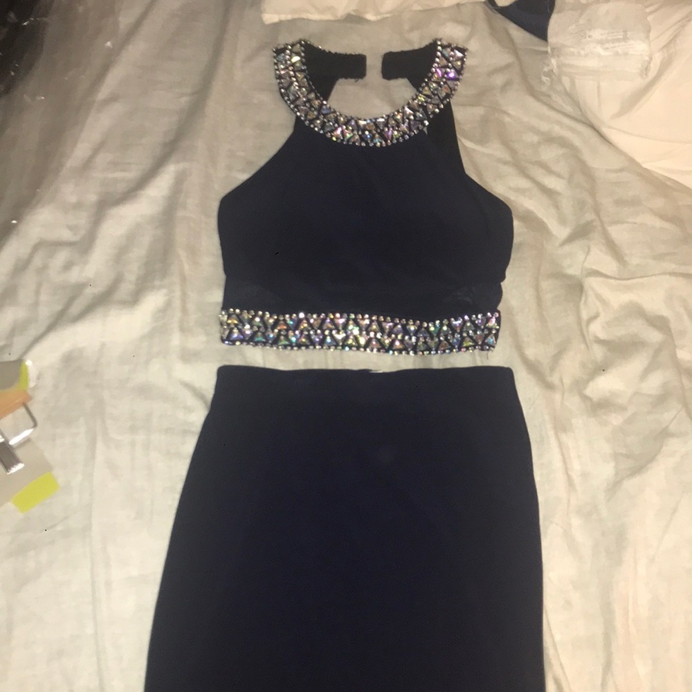 Navy Blue, Tight, Two-Piece Set